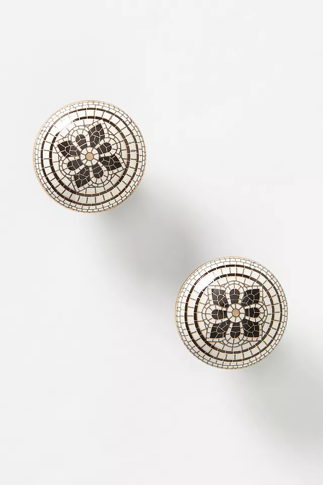 Bistro Tile Stoneware 24k Gold Accent Knobs, Set of 2 | Anthropologie (US)