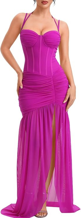 Kaei&Shi Corset Prom Dress, Sweetheart Neckline Built-in Bra Dresses with Slit, Long Gowns for Wo... | Amazon (US)
