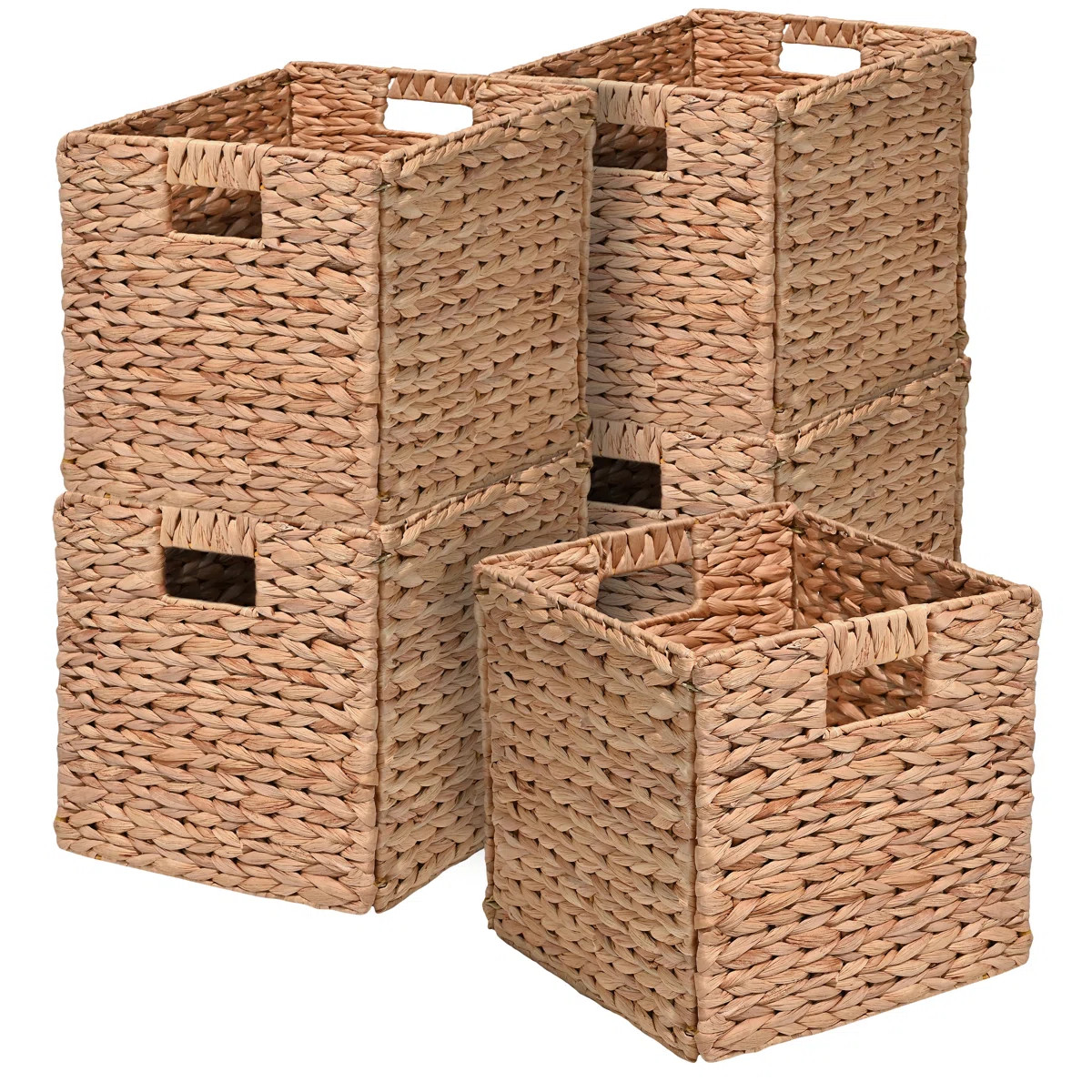 Burtrum Classic Farmhouse Handwoven Hyacinth Collapsible Storage Cube Baskets with Handles (Set o... | Wayfair North America