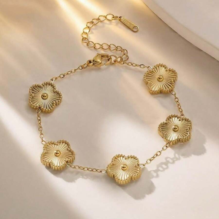 13mm Stainless Steel 5-Petal Flower 18k Bracelet, Fashionable & Versatile Jewelry For Women | SHEIN