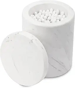 WORHE Marble Canister Natural Marble Cotton Swabs Container with Lid Bathroom Vanity Organizer Ca... | Amazon (US)