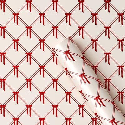 30" 25 sq ft Christmas Roll Wrap Red Bows on Cream - Wondershop™ | Target