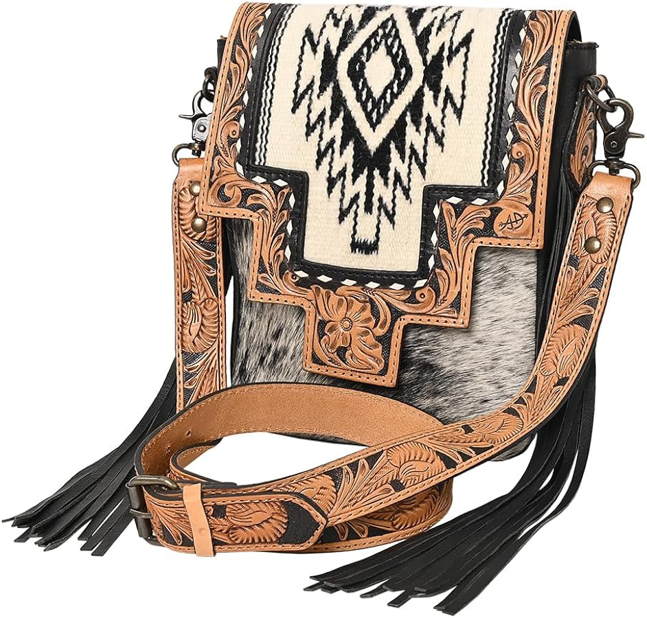 American Darling Cross Body Hand Tooled Saddle Blanket Hair On Genuine Leather Western Women Bag ... | Amazon (US)