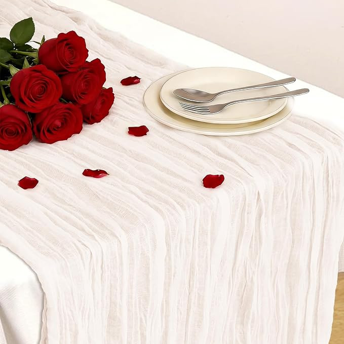 Ivory White Table Runner, 10 Ft 120 in Cheesecloth Table Runner, Spring Rustic Table Runners for ... | Amazon (US)