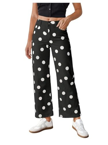 WDIRARA Women's Polka Dots Pants Vintage Stretchy Straight Leg Jeans Black | Amazon (US)