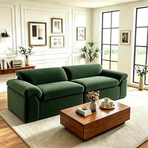Vesgantti 118" Modular Sectional Couch, Comfy Corduroy Upholstered Cloud Couches for Living Room, Modern 3 Seater Sofa with Deep Seat, Olive Green | Amazon (US)