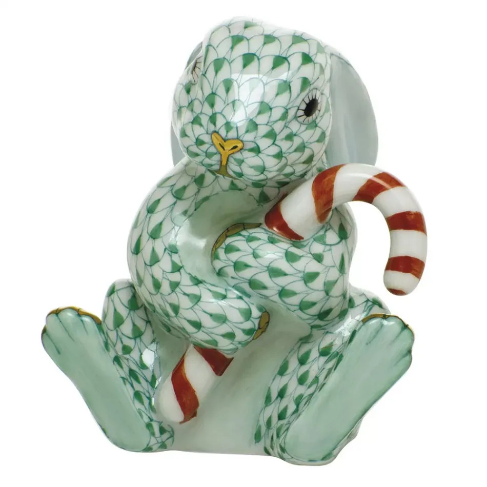 Herend Candy Cane Bunny Green 2.5 in L X 2.75 in H | Gracious Style | Gracious Style, Inc.