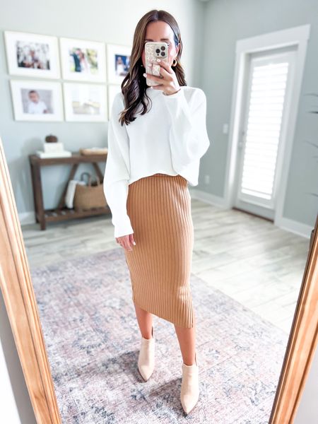 Old Navy ribbed skirt on sale (XSP). Amazon cream sweater. Amazon cut-out booties (TTS). Amazon rug. Target mirror. Target gold picture frames. 

#LTKhome #LTKshoecrush #LTKunder50