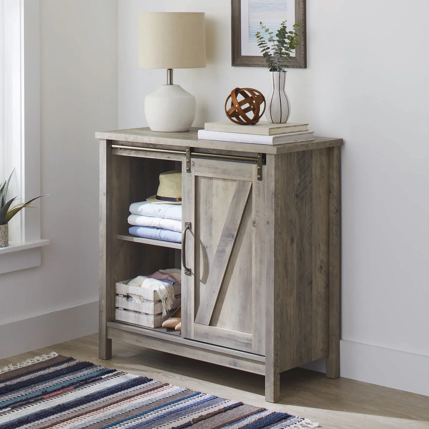 Better Homes & Gardens Modern Farmhouse Accent Storage Cabinet, Rustic Gray Finish - Walmart.com | Walmart (US)
