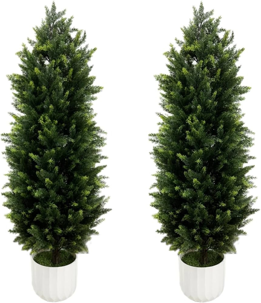 4FT Artificial Cedar Trees Topiary Trees Set of 2, Faux Cypress Plants UV Resistant Potted Bushes... | Amazon (US)