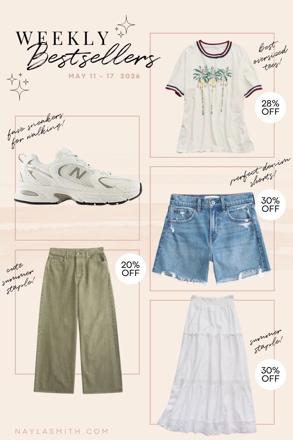 Weekly Bestsellers! Code AFSUMMER for extra 15% off at Abercrombie! My absolute fave denim shorts (I wear 32, size up 1!), Olive green wide leg jeans (I wear 32 long for a looser fit and cut the hem for a custom length), my fave sneakers for walking (I’m a 9.5-10 and wear a 9), oversized graphic tee (I wear L), white maxi skirt

#LTKsale #LTKjeans #LTKsummer