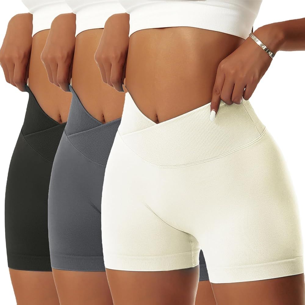 Vertvie Women's Workout Gym Shorts Booty V Cross Spandex Yoga Biker Shorts Scrunch Butt High Wais... | Amazon (US)