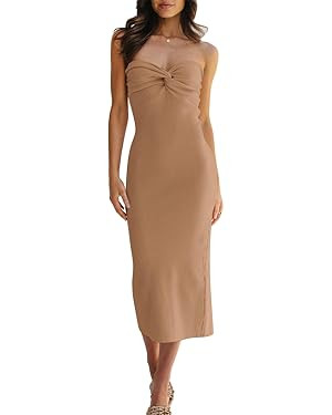 LILLUSORY Knitted Dresses Twisted Front Bodycon Dress with Back Slit | Amazon (US)