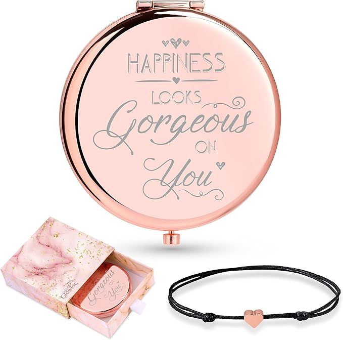 Stocking Stuffer for Women - Cute Compact Mirror & Bonus Wish Bracelet - Unique Gift for Her, Bes... | Amazon (US)