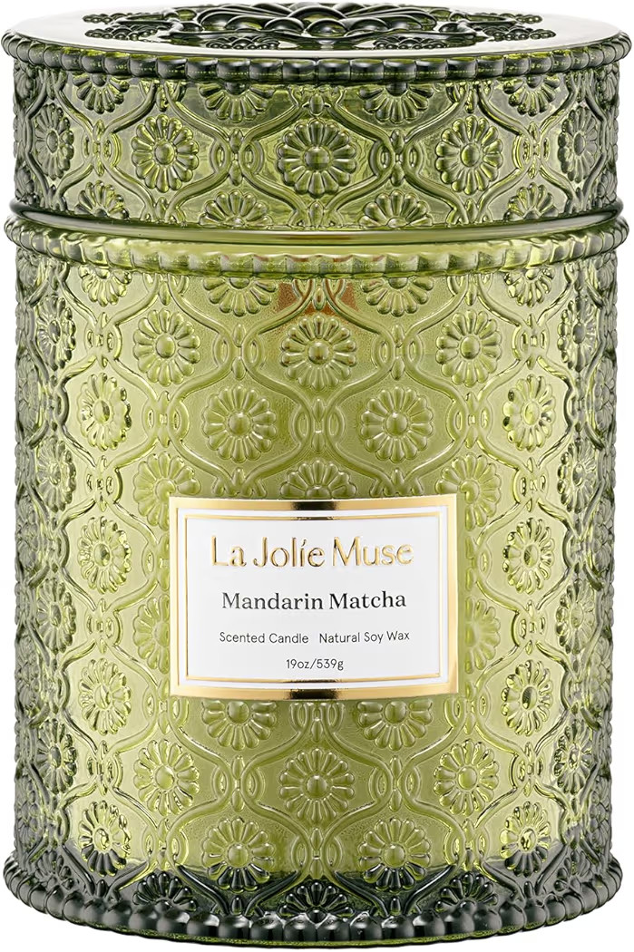 LA JOLIE MUSE Mandarin Matcha Candle - Bergamot, Matcha, Cedarwood | 19 oz Large Wooden Wick Cand... | Amazon (US)
