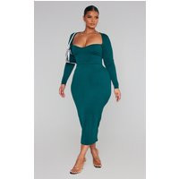Plus Emerald Green Sweetheart Neck Long Sleeve Midi Dress | PrettyLittleThing CAN