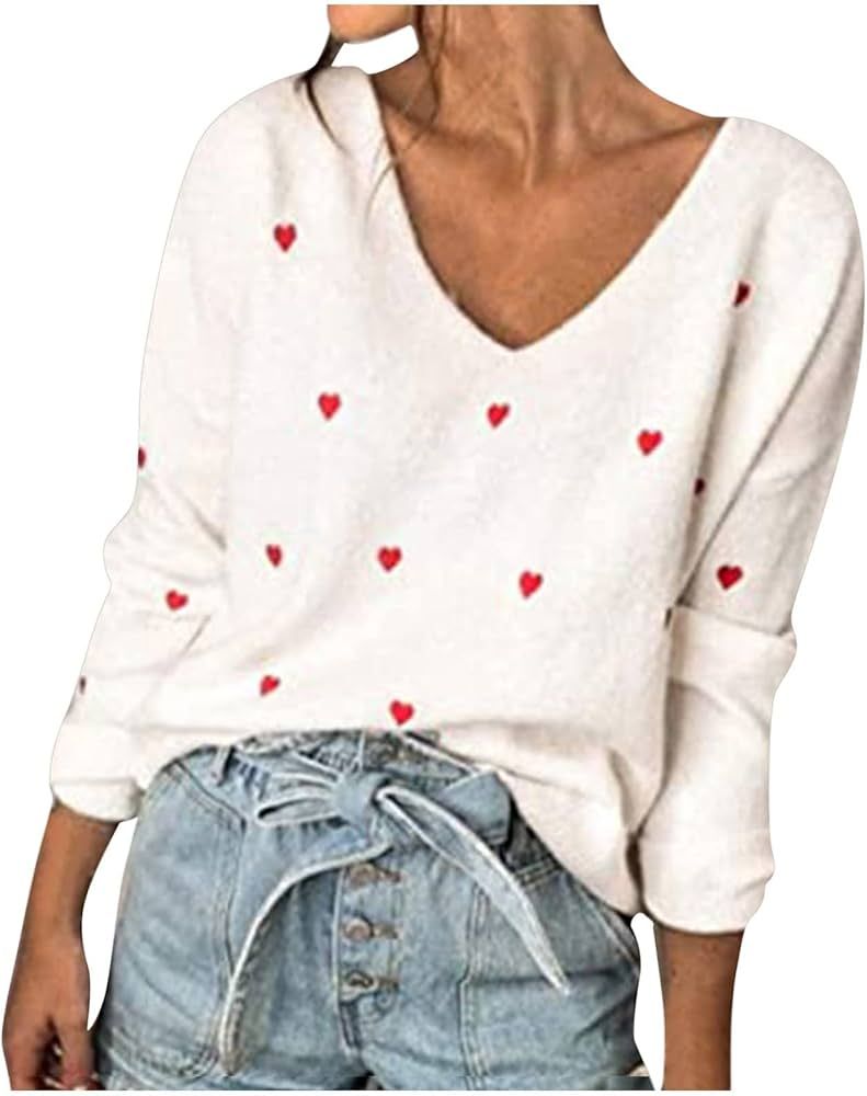 Women's Sweatshirts Sweaters Style Love Polka Dot Large Loose Pullover Knitwear (Not Positioned P... | Amazon (US)