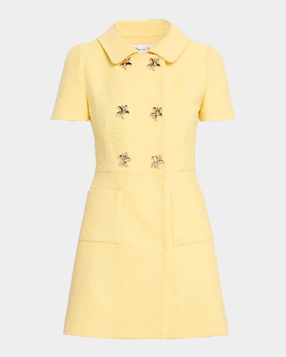 Oscar de la Renta Short-Sleeve Double-Breasted Tweed Mini Dress | Neiman Marcus