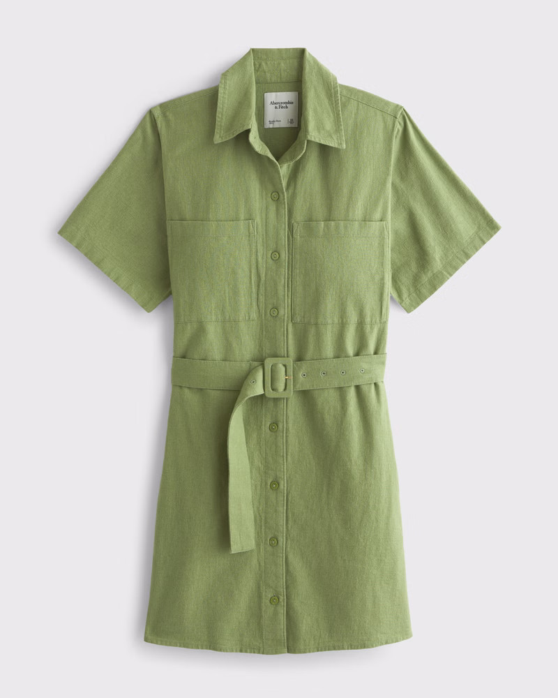 Women's Belted Linen-Blend Mini Shirt Dress | Women's Clearance | Abercrombie.com | Abercrombie & Fitch (US)