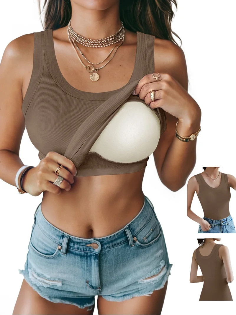 Best seller MOSHU Summer Tank Tops for Women Round Neck Sleeveless Plus Size Tops Slit Side Stich... | Walmart (US)