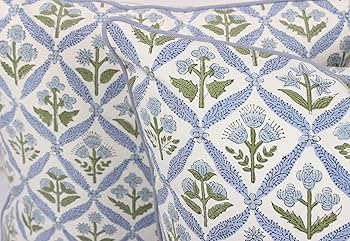 Ridhi Light Steel Blue Block Print Cotton Throw Pillow Covers for Decorative Couch Pillows for Li... | Amazon (US)