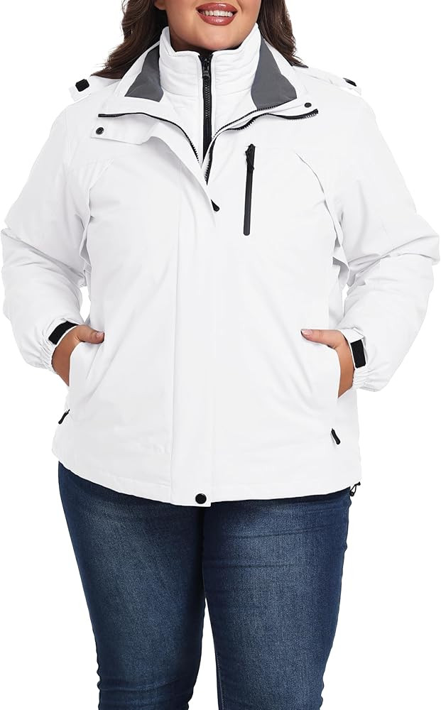 wantdo Women's 3 in 1 Plus Size Winter Coats Waterproof Ski Jacket Hooded Snowboarding Jacket | Amazon (US)