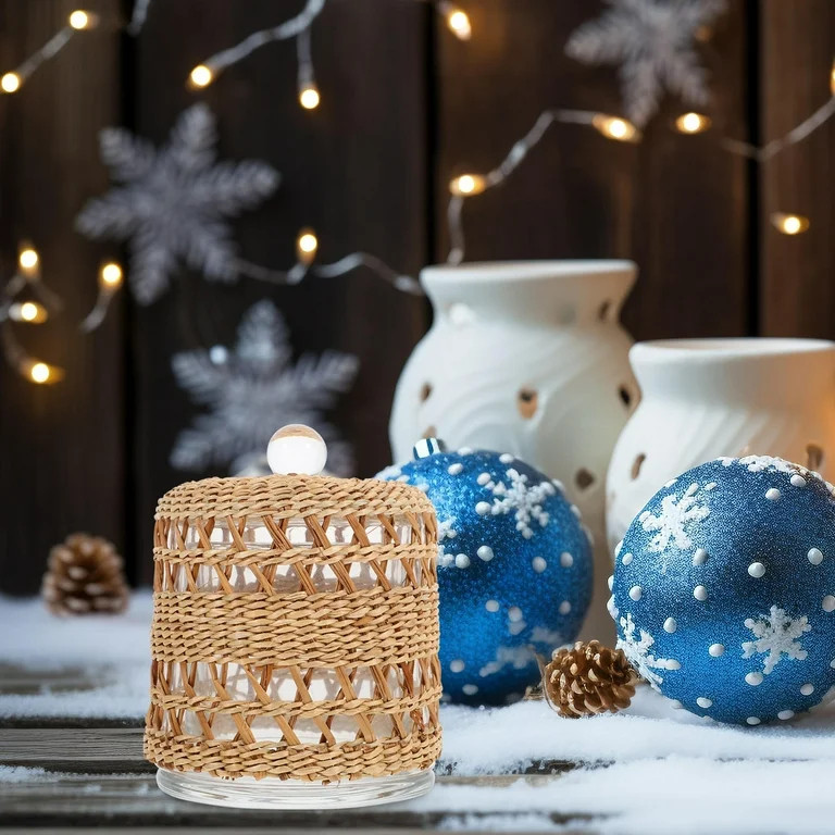 COMPUKAS Light Brown Rattan Wrapped Glass Dome Candle Holder for Home Decor and Candle Display | Walmart (US)