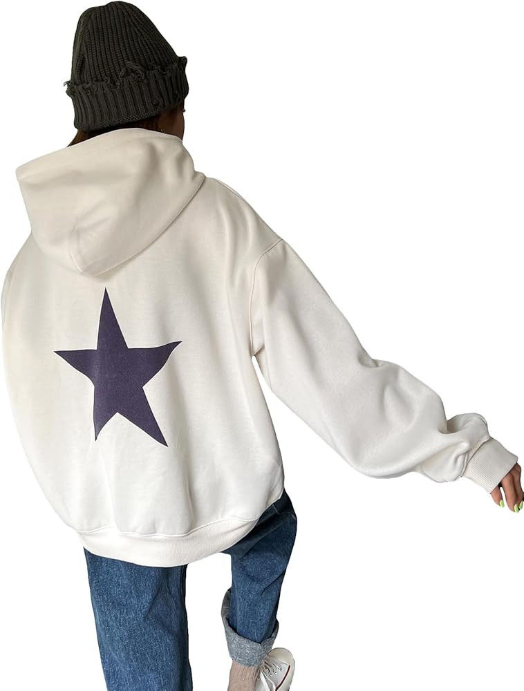 SOLY HUX Women's Star Letter Print Graphic Oversized Hoodies Drawstring Long Sleeve Pocket Pullov... | Amazon (US)