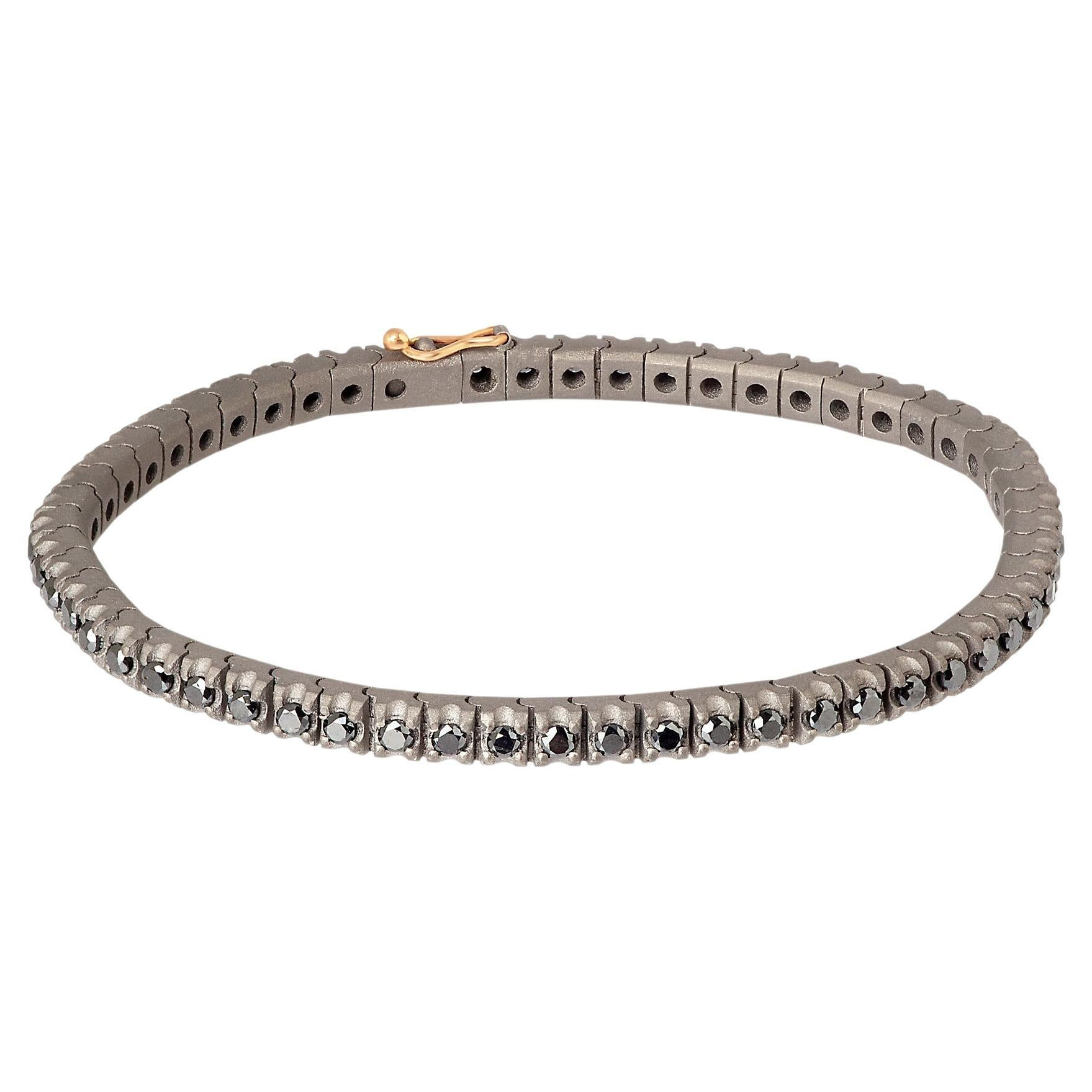 Classic Tennis Bracelet In Titanium, 18kt Red Gold And Black Diamonds | 1stDibs
