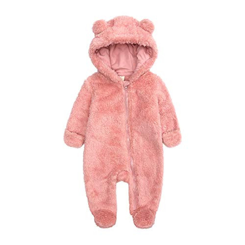 Infant Baby Boy's Girls Onesies Snowsuit Cute Bear Jumpsuit Fleece Bunting Footed Outfits for 3-6 Month Pink | Amazon (US)