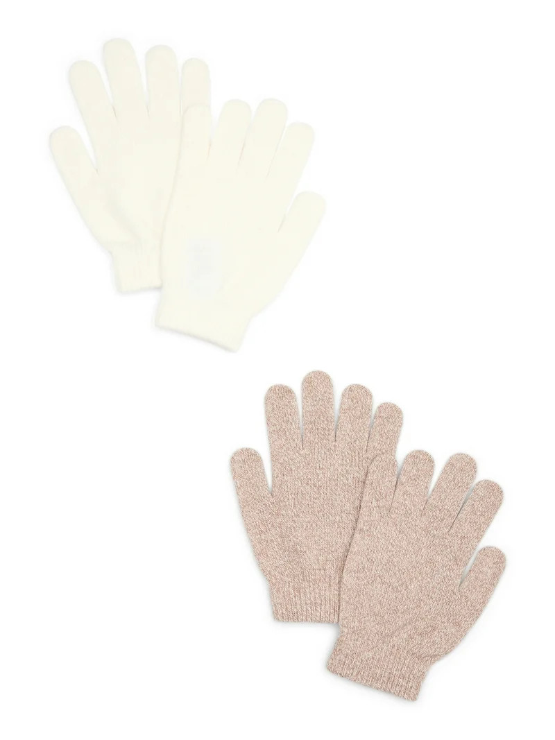 Time and Tru Women's Knit Gloves, 2-Pack, Toasted Heather | Walmart (US)