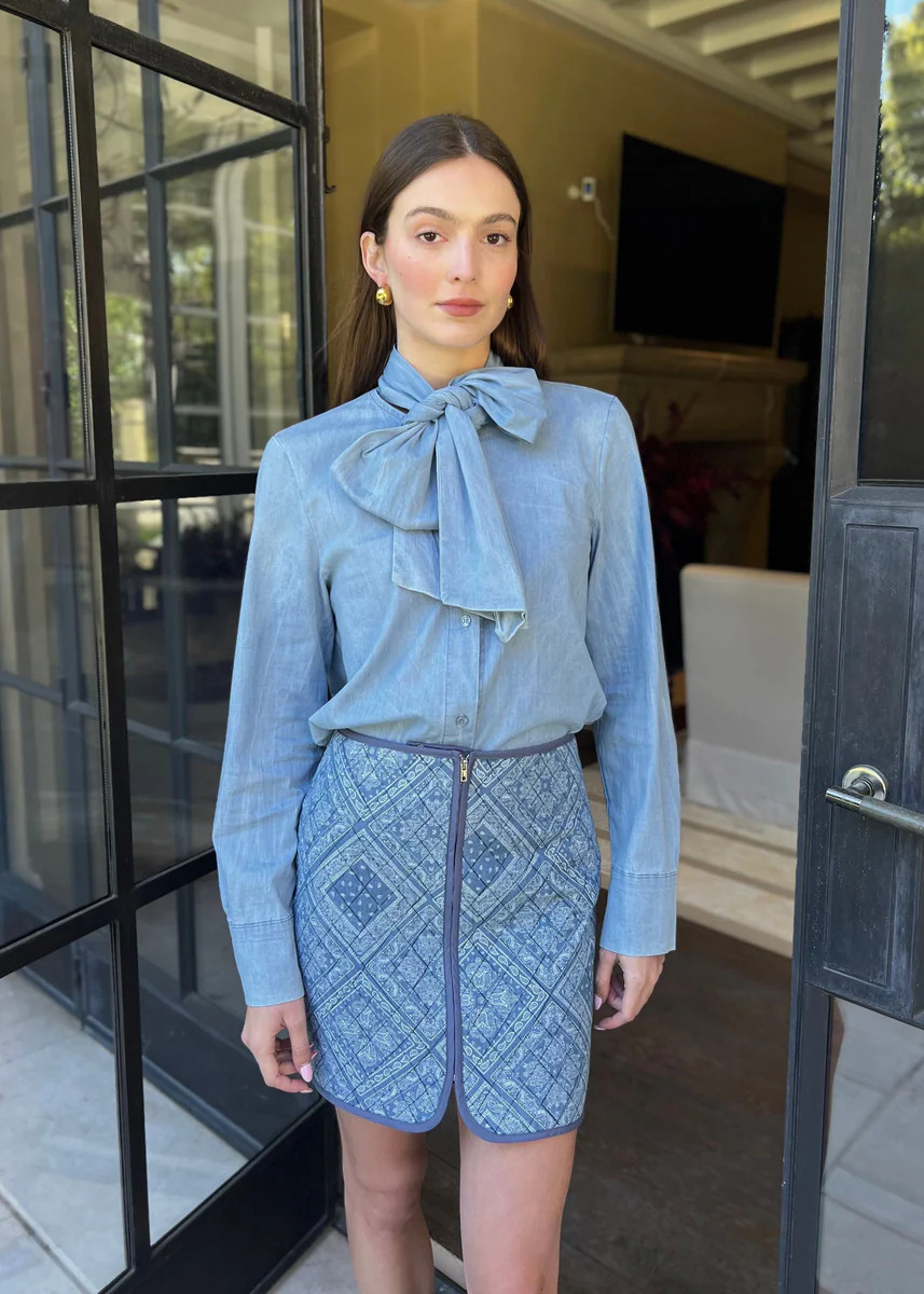 Beverly Denim Blouse with Bow Style Neck | Benaar La