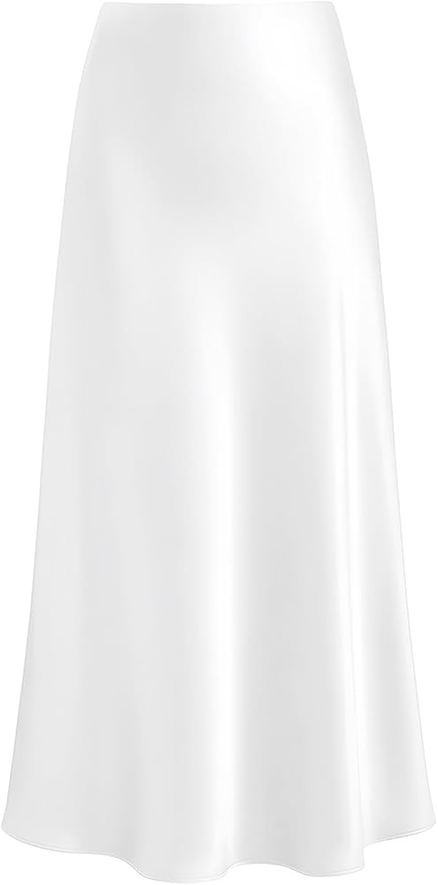Women's Satin High Waisted Maxi Skirts Hidden Elasticized Waistband A Line Long Skirt | Amazon (US)