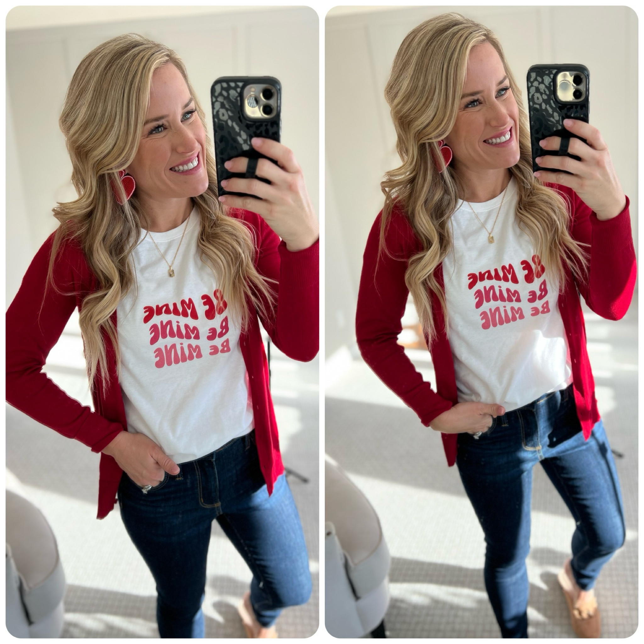 Red cardigan 
Valentine tee
Democracy jeans
Red earrings 
Heart earrings 

#LTKSeasonal #LTKfindsunder50 #LTKsalealert