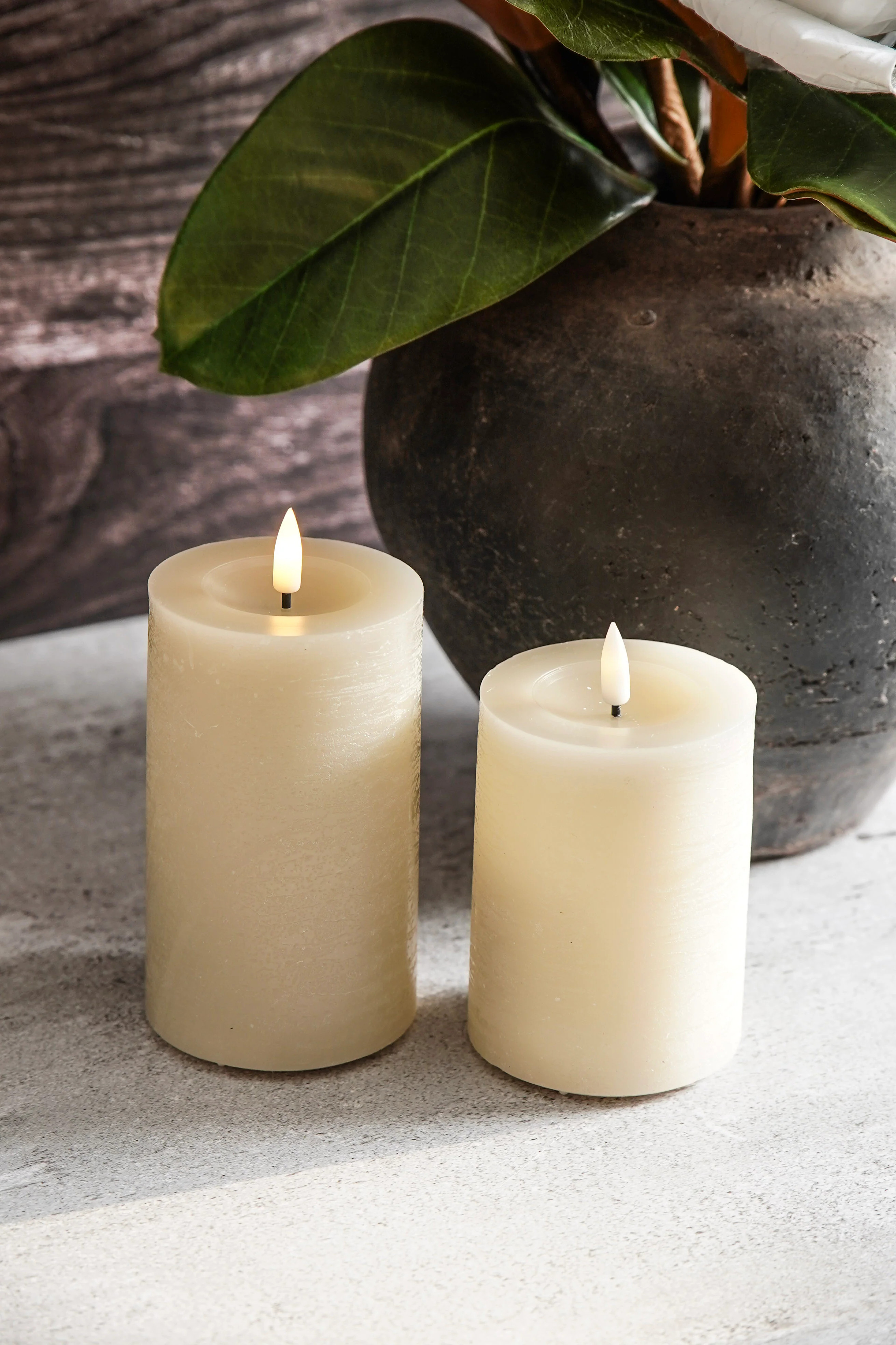 Beige Textured Flameless Pillar | MJHome