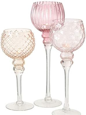 WHW Whole House Worlds Spectacular Cape Cod Long Stem Candle Holders, Set of 3, Pink, Peach and B... | Amazon (US)