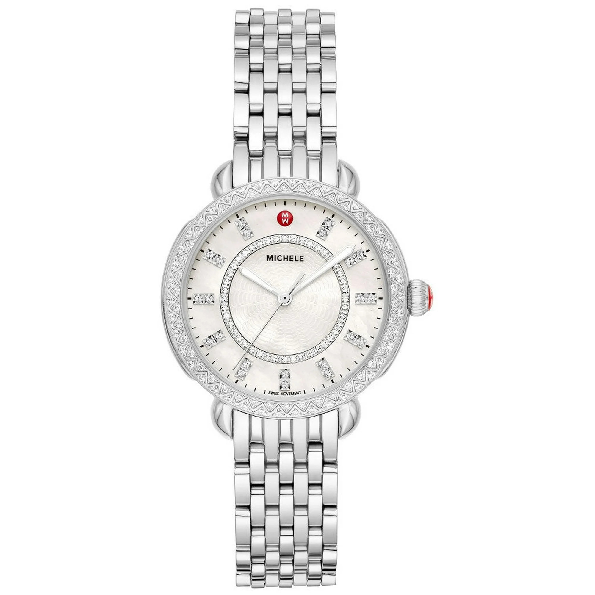 Michele Sidney Classic Stainless Steel Mother-of-Pearl Dial Diamonds Womens Watch MWW30B000001 | Walmart (US)