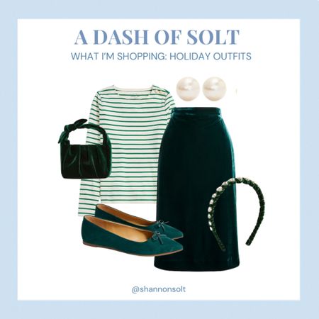Festive holiday outfit! 

Holiday outfit, Christmas outfit, green skirt, green stripes, velvet, velvet skirt, Christmas flats, pearls, preppy, preppy style, timeless style, J.Crew Factory, party outfit 

#LTKHoliday #LTKSeasonal #LTKparties