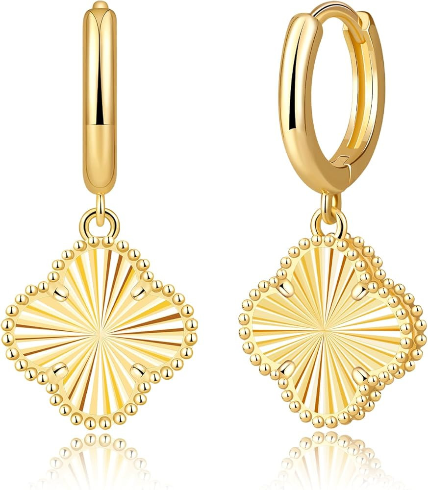 14K Gold Plated Clover Earrings for Women Sparkly Four Leaf Clover Earring Lucky Flower Dangle Ho... | Amazon (US)