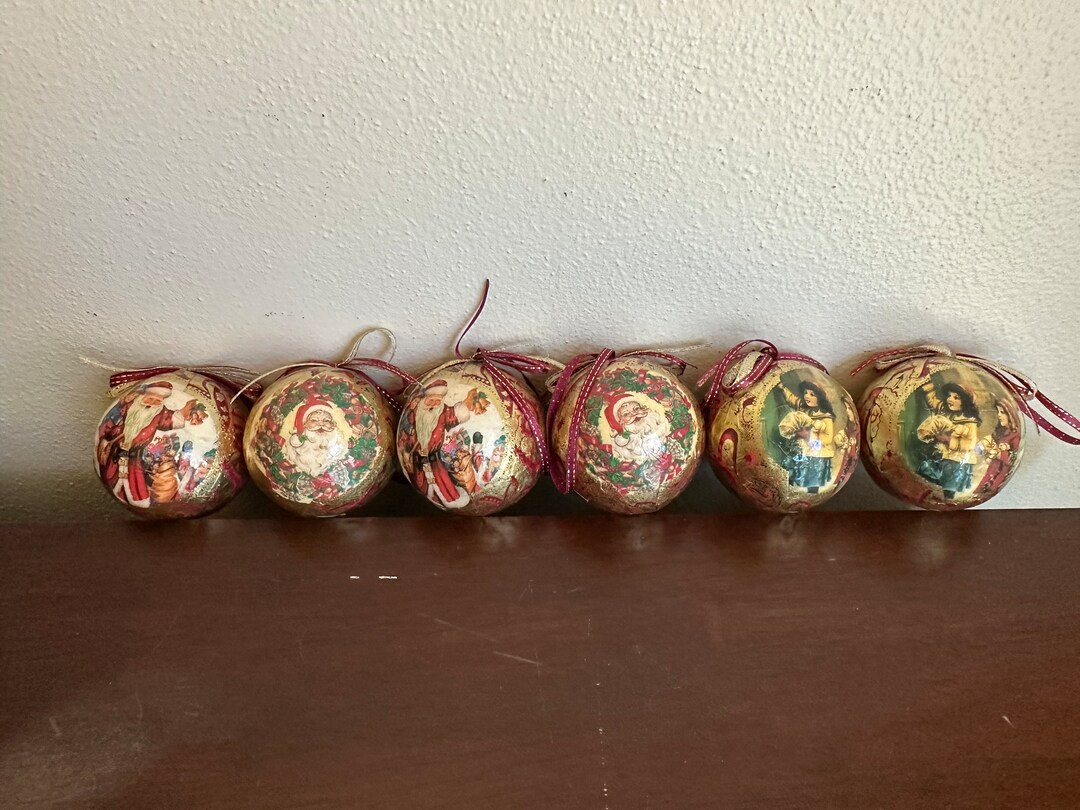 Cutest Vintage Holiday Paper Mache Christmas Ball Ornaments - Etsy | Etsy (US)
