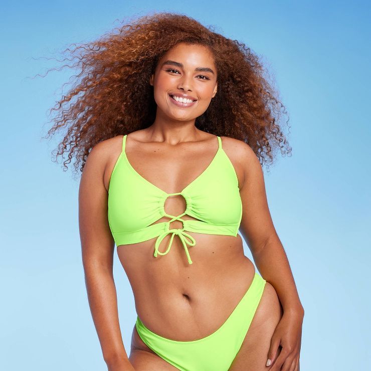 Women's Lace-Up Longline Bikini Top - Wild Fable™ Neon Green | Target