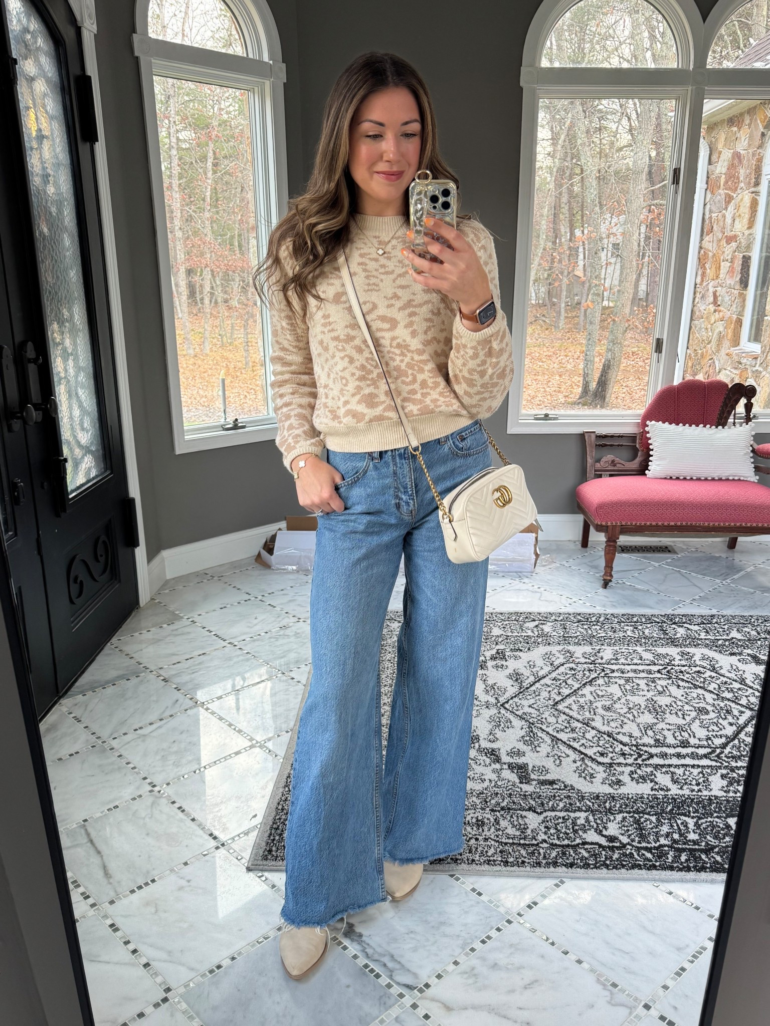 Going out to dinner @ Estia 🫶🏼 

Ootd, outfit idea, fall fashion, cropped sweater, mom style, casual outfit, dinner outfit, going out outfit, out to dinner, mom outfit, SAHM style, mom life, casual style, casual outfits, outfit ideas, November style, wide leg jeans, cropped sweaters, leopard print sweater, Gucci bag, neutral style, neutral aesthetic 

#LTKootd #LTKmomlife