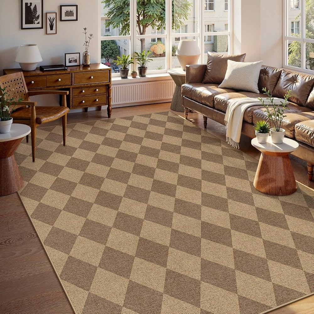 Lahome Jute Rug Checkered 8x10 Living Room Dining Room Checkerboard Black | Amazon (US)