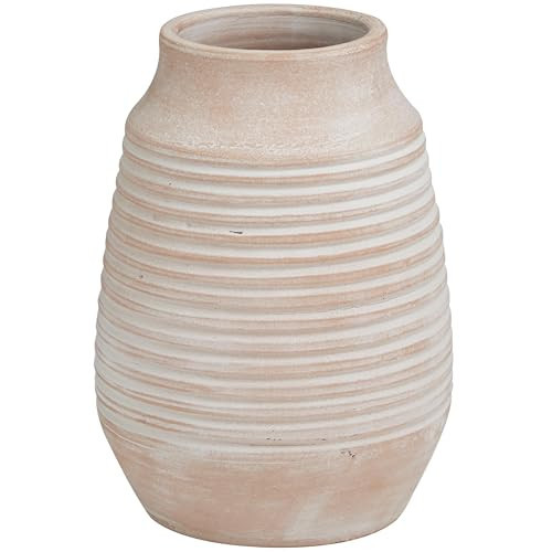 Deco 79 Ceramic Whitewashed Ribbed Vase, 8" x 8" x 11", Pink | Amazon (US)