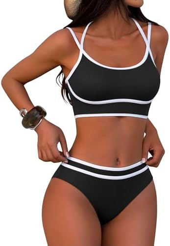 ANRABESS Womens Halter Bikini Set Color Block Sporty Swimsuits Two Piece High Waist Bathing Suit ... | Amazon (US)