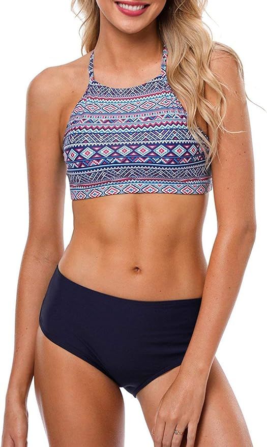 CharmLeaks Women's Halter Bikini Swimwear High Neck Two Piece Bikini Swimsuits | Amazon (US)
