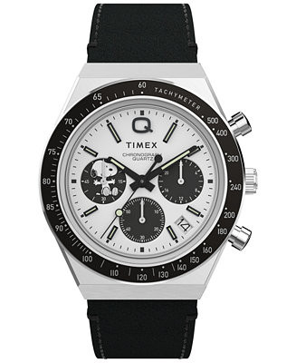 Men's Chronograph Black Leather Watch, 40mm | Macy's