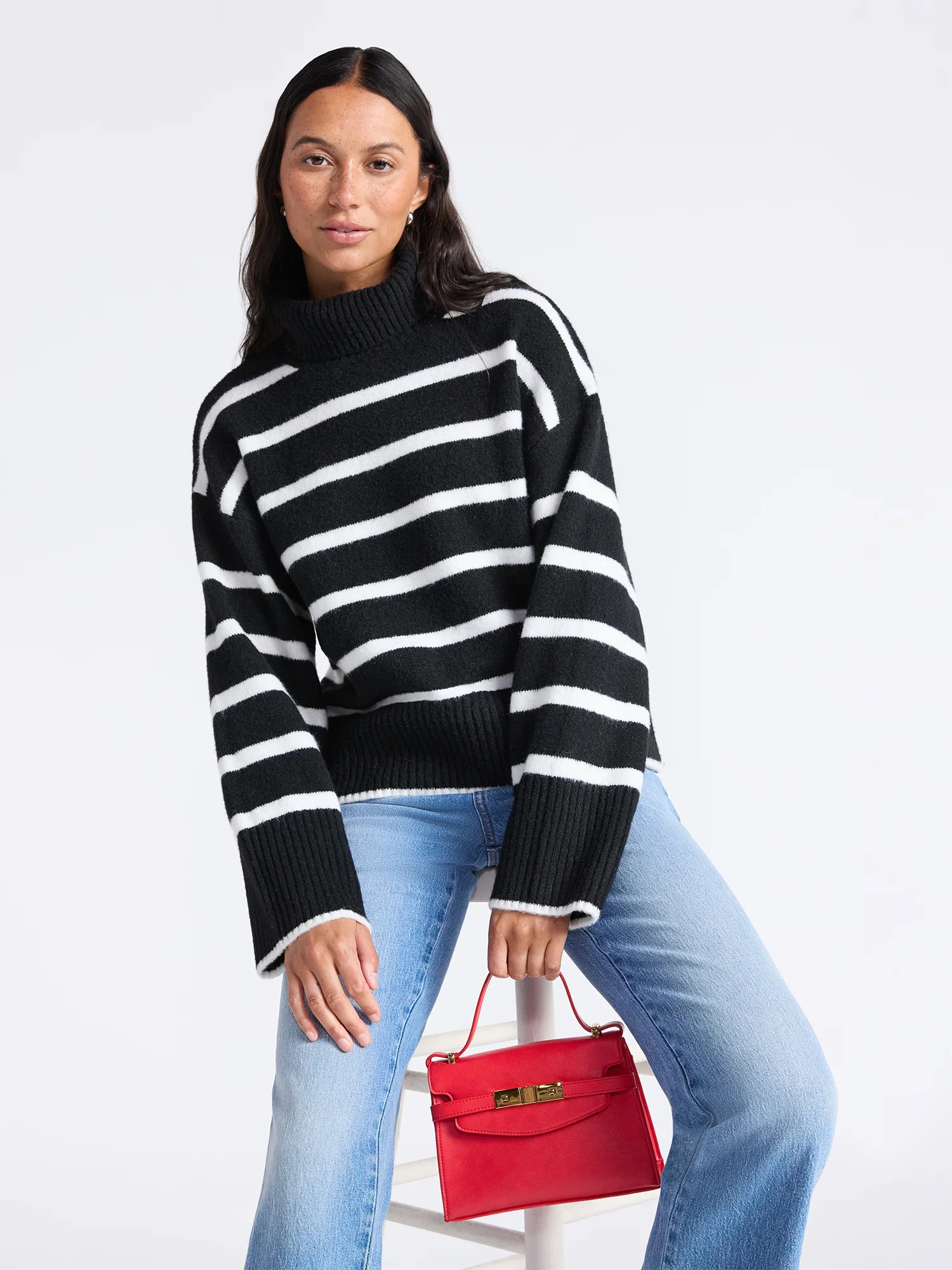 Time and Tru Women's Chunky Turtleneck Pullover Sweater with Long Sleeves, Mid-weight, Sizes XS-X... | Walmart (US)