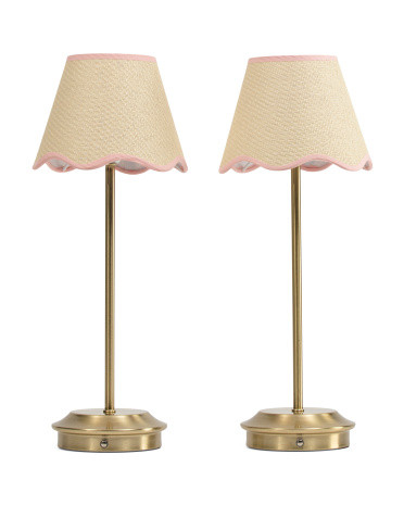 2pk 18in Rechargeable Plated Brass Rattan Table Lamps | Marshalls