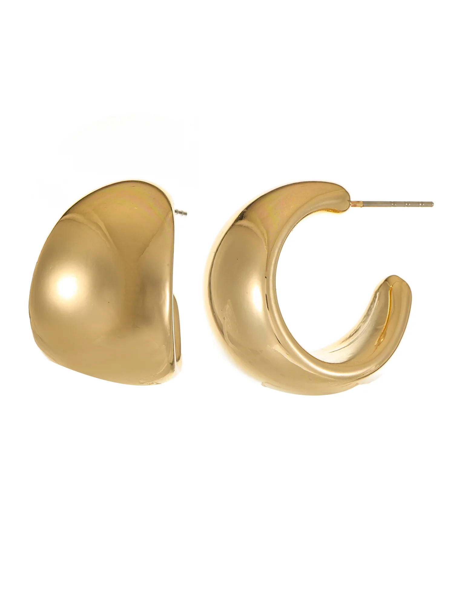 Time and Tru Women’s Thick Gold-Tone Hoop Earrings, 1 Pair - Walmart.com | Walmart (US)